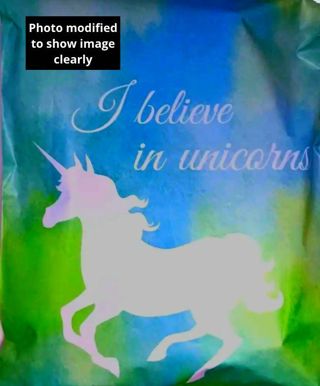 ➡️⭕(1) 'I believe in unicorns' MULTICOLORED 10x13" POLY MAILER ⭕