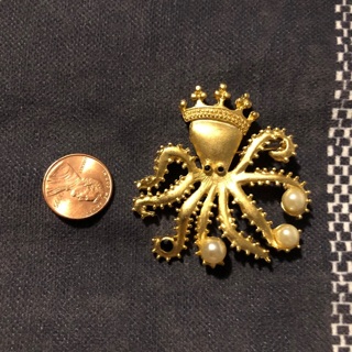 Vintage Octopus with Crown Brooch