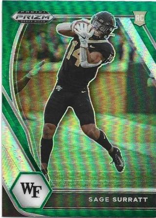 2021 PRIZM DRAFT PICKS SAGE SURRATT GREEN PRIZM REFRACTOR ROOKIE CARD