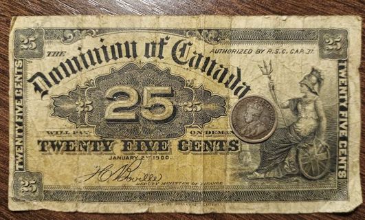 1900 & 1914 Canada Shinplaster Banknote Silver 5 Cents!