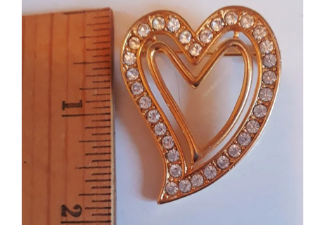 Goldtone Heart Brooch/Pin with CZs