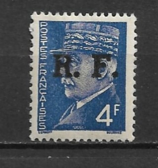 1942 France Sc446 4F Petain MNH with R.F. overprinted after liberation from Nazis