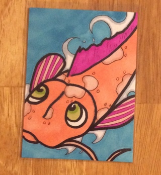 Orange Pink Koi original drawing aceo