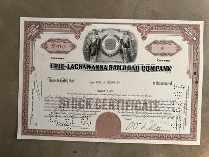 Erie Lackawanna Railroad stock certificate 1965