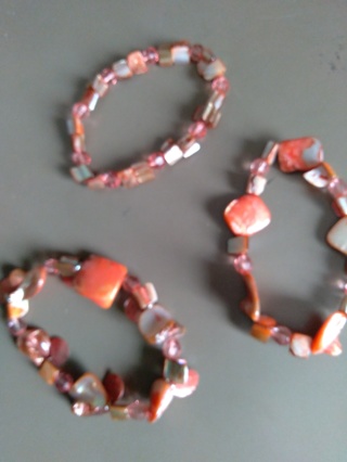 Lot 3 Coral Colored Stone Bracelets