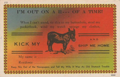 Vintage Unused Postcard: c: Comic:  I'm Out on a Hell of a time