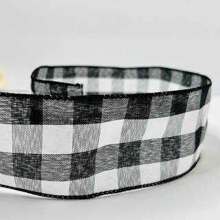 Black & White Checked Wire Edge 2.5” Wide  Ribbon 