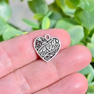 10-PC Heart Shaped Mom Charm Pendants