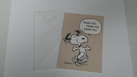 SNOOPY Peanuts THANK YOU Card with Envelope Blank Inside