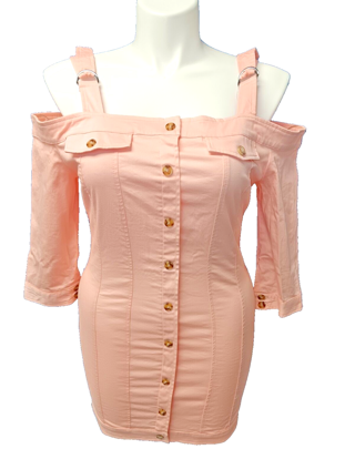 Pink Overall Stretch Dress Women Medium By Meek Sexy Stretch Button Down
