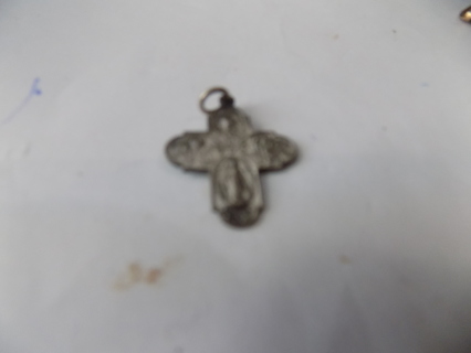 Religious Necklace Charm silvertone cross shape with images of saints