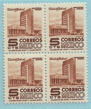 1954 Mexico Sc875 5c Modern Buildings MNH block of 4