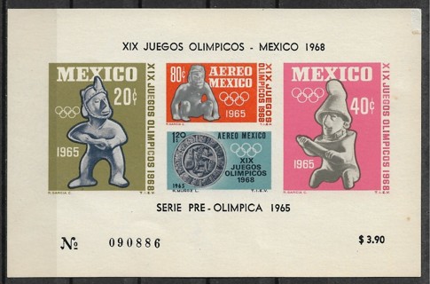 1965 Mexico ScC310a imperf Olympics S/S MNH with fault