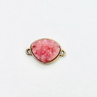 18mm Pink Druzy Crystal Gold Bezel Connector Charm 