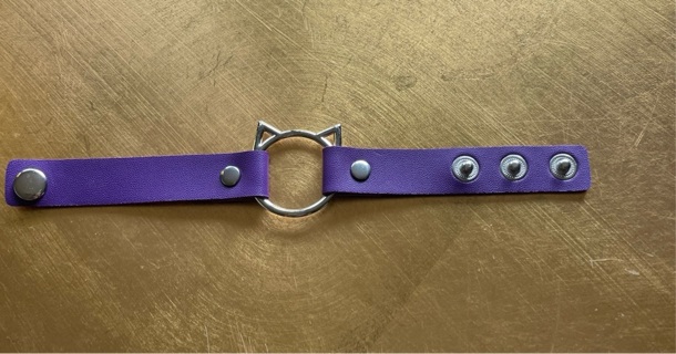 Purple Leather Snap Kitty Bracelet 