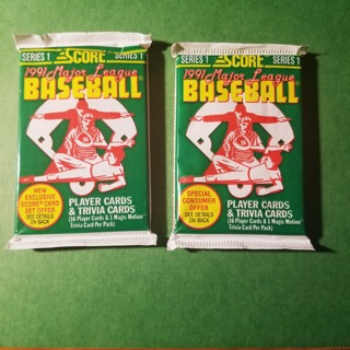 WAX PACK - 1991 SCORE Baseball - LOT of (2) Wax Packs (Factory Sealed) 