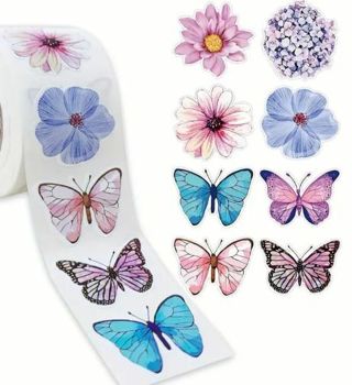 ↗️NEW⭕(8) 1" BEAUTIFUL FLOWER & BUTTERFLY STICKERS!!⭕