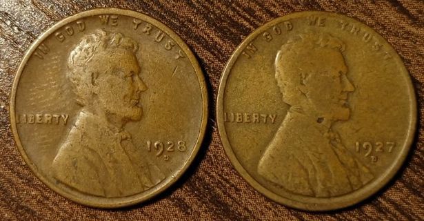 1927-D & 1928-D USA Lincoln Wheat Cents Full bold dates!