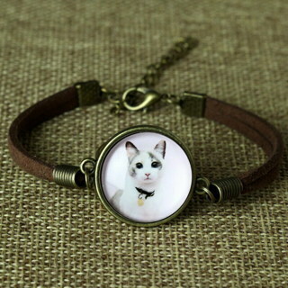 Cat Charm Leather Bracelet