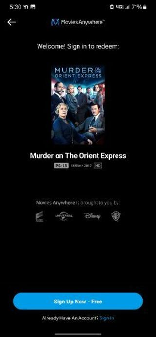 Murder on the Orient Express Digital HD movie code MA/VUDU/iTunes