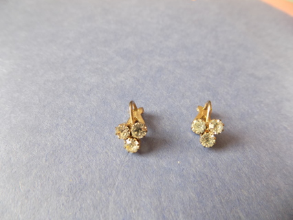 Vintage clip on earrings 3 clear rhinestones in a triangle shape