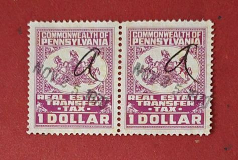 One Pair of Used PA Real Estate Transfer Tax $1.00 Stamps