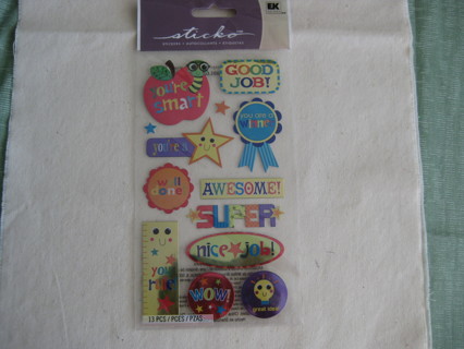 Colorful metalic stickers, encouragement theme, 13 pcs. NIP, card making, scrapbooking, other crafts