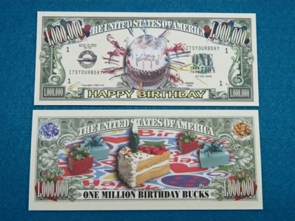 1 Happy birthday dollar bill novelty play funny fake money W/Sleeve