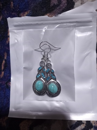 Turquoise and blue jeweled earrings 