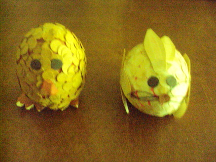 Vintage Handmade Easter Bunny And Chick Made From Real Eggs
