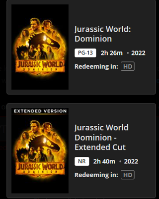 Jurassic World Dominion HD MA extended and theatrical