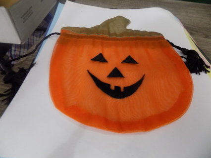 Organdy Jack-A-Lantern drawstring jewelry bag 8 1/2 tall 