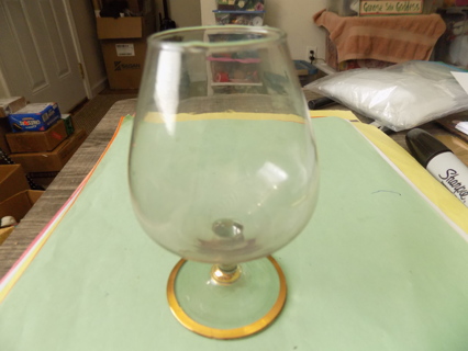 4 1/2 inch tall mini brandy pedetal liquor glass clear trim in gold