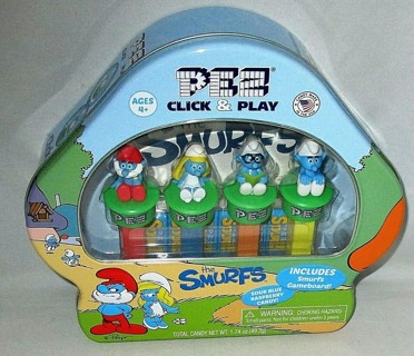 Unopened - Pez Smurfs 2017 - Dispensers & Game Tin Box