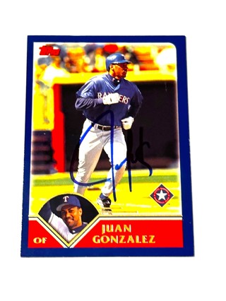 Autographed 2003 Topps Texas Rangers Baseball Card #38 Juan Gonzalez