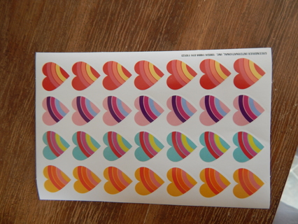 Darling sheet of  RAINBOW HEARTS stickers--NEW