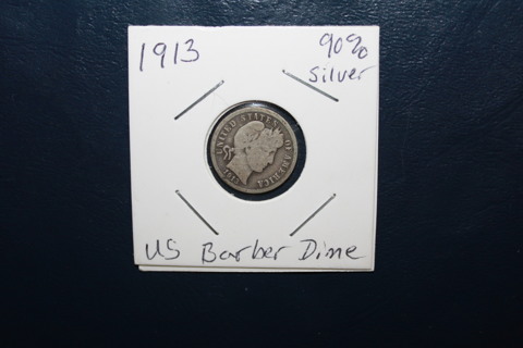 NICE 1913 BARBER DIME WITH 90% SILVER