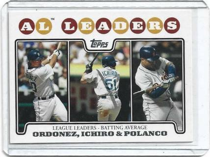 208 TOPPS ORDONEZ / ICHIRO / POLANCO A.L BATTING AVERAGE LEADERS CARD