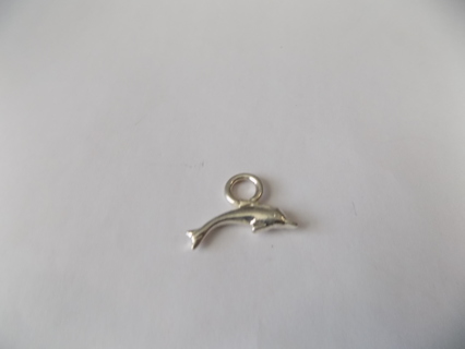 Silver plated solid jumping dolphin charm 1 inch on thick ring