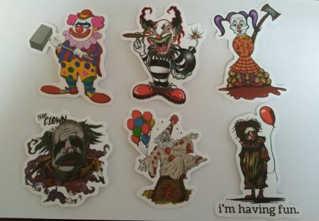 6- "CREEPY SCARY CLOWNS" STICKERS