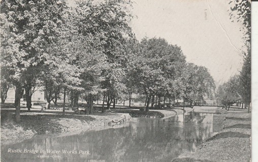 Vintage Used Postcard: g: Rustic Bridge in Waterworks Park, Canton, OH