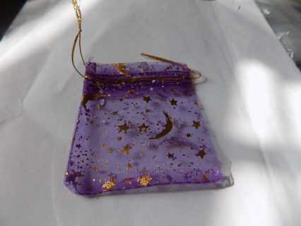 Purple organdy drawstring jewelry bag moon & stars # 1