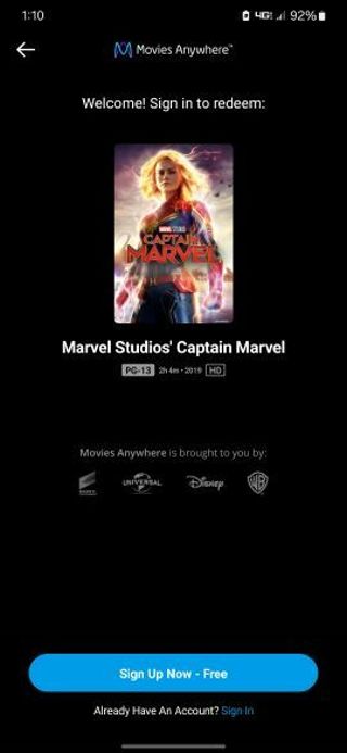 Captain Marvel Digital HD movie code MA/VUDU/iTunes