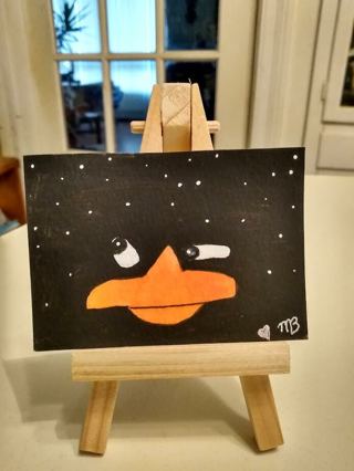 Original, Watercolor & Acrylic ACEO Painting 2-1/2"X 3/1/2" Daffy in The Dark by Artist Marykay Bond