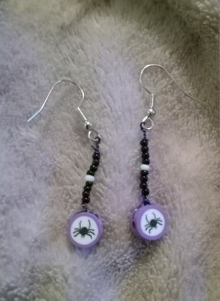 Spider Beaded charm hook earrings