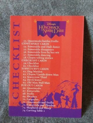 Hunchback of Notre Dame Punch out figure Trading Card Checklist