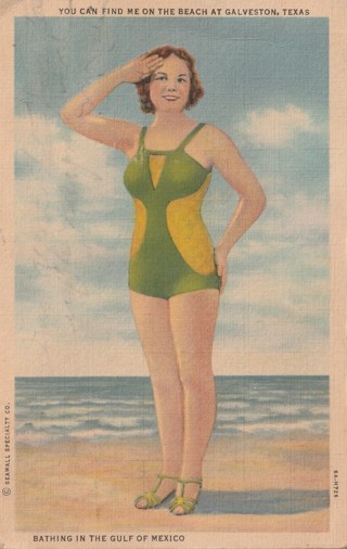 Vintage Used Postcard: Linen: Beach at Galveston, TX