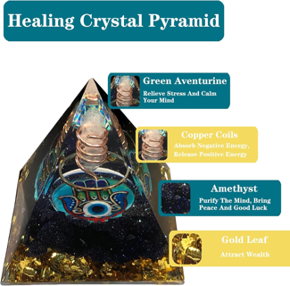 Orgone Healing Crystal Pyramid - Positive Energy Generator, Anti-Stress, Luck & Wealth (Obsidian)