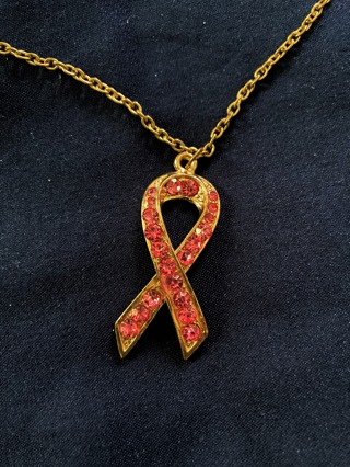 New Pink Ribbon Necklace (Gold and Pink)