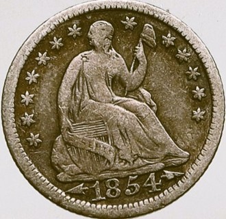 1854 P Half Dime, Yes Arrows. Seated Liberty, Sharp Date & Features, Refundable, Insured, Scarce